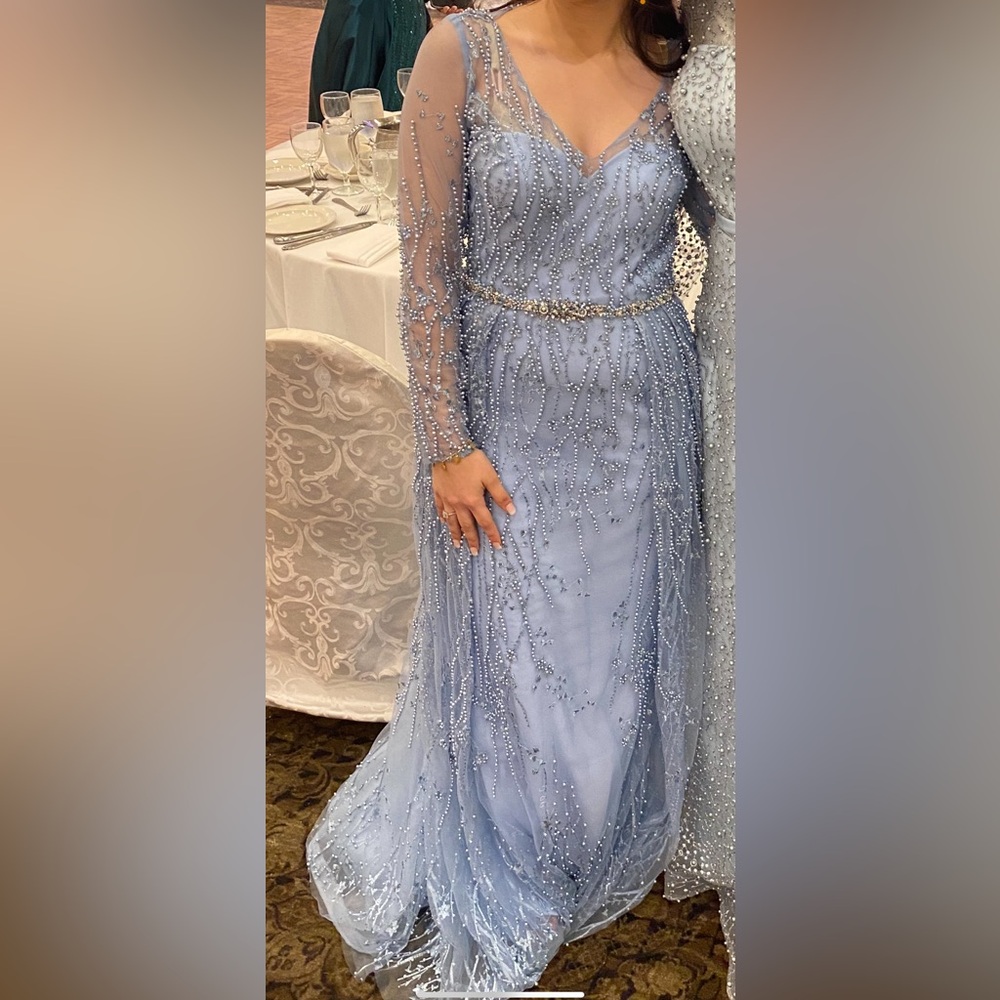 Elegant Beaded Light Blue Evening Dress